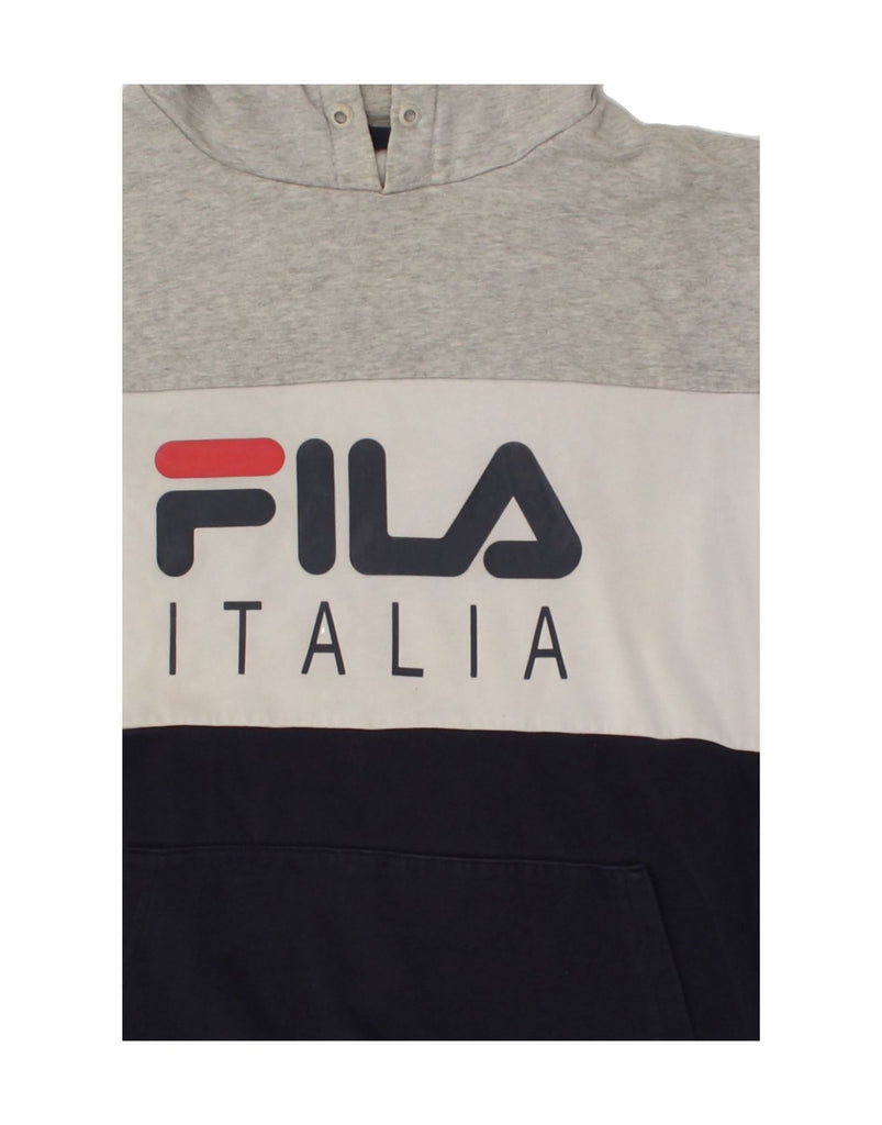 FILA Mens Graphic Hoodie Jumper Large Grey Colourblock Cotton Vintage Fila and Second-Hand Fila from Messina Hembry 