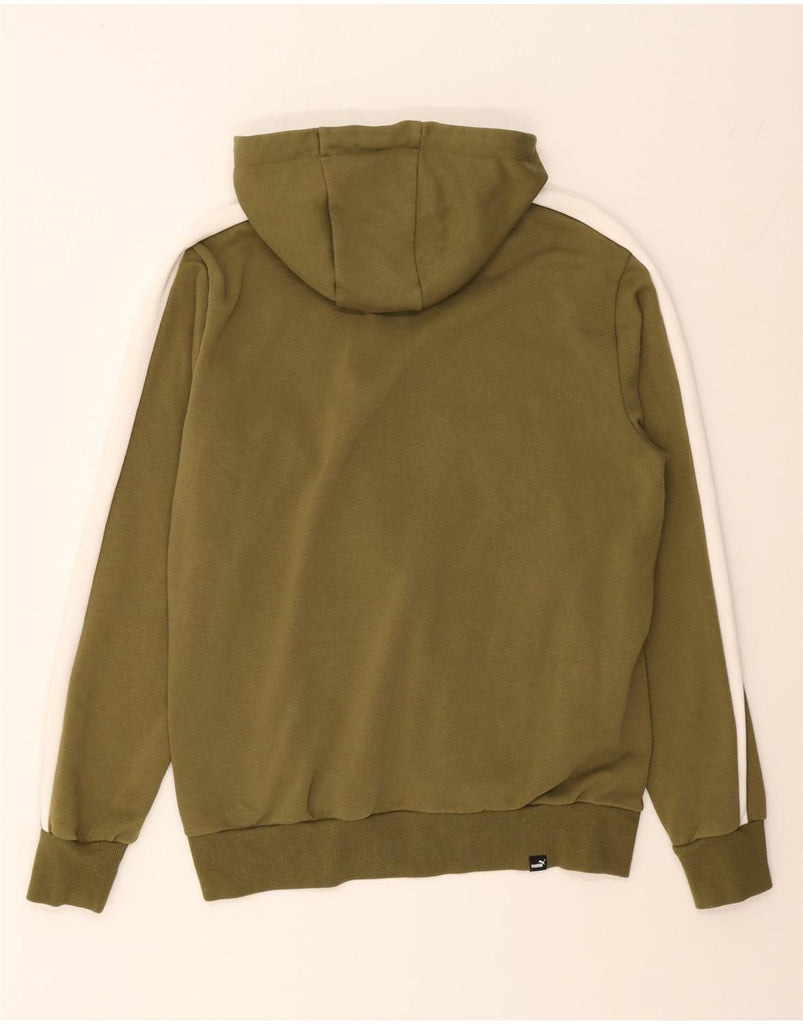PUMA Mens Graphic Hoodie Jumper Medium Khaki Colourblock Cotton Vintage Puma and Second-Hand Puma from Messina Hembry 