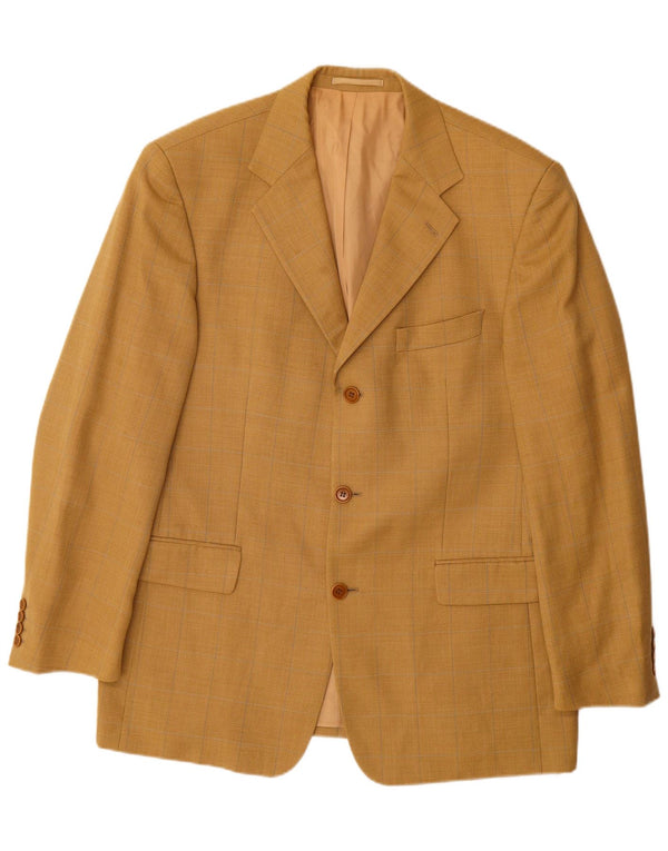 HUGO BOSS Mens 3 Button Blazer Jacket IT 52 XL Yellow Check New Wool