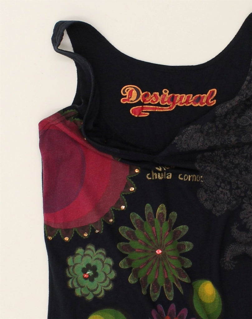 DESIGUAL Womens Sleeveless Tunic Top UK 8 Small Black Patchwork Cotton | Vintage Desigual | Thrift | Second-Hand Desigual | Used Clothing | Messina Hembry 