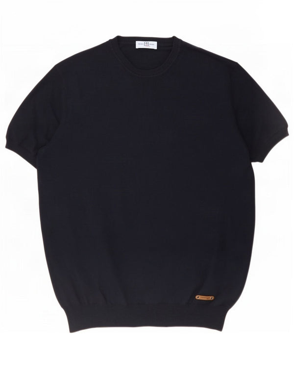 Harmont & Blaine Mens Short Sleeve Crew Neck Jumper Sweater XL Navy Blue