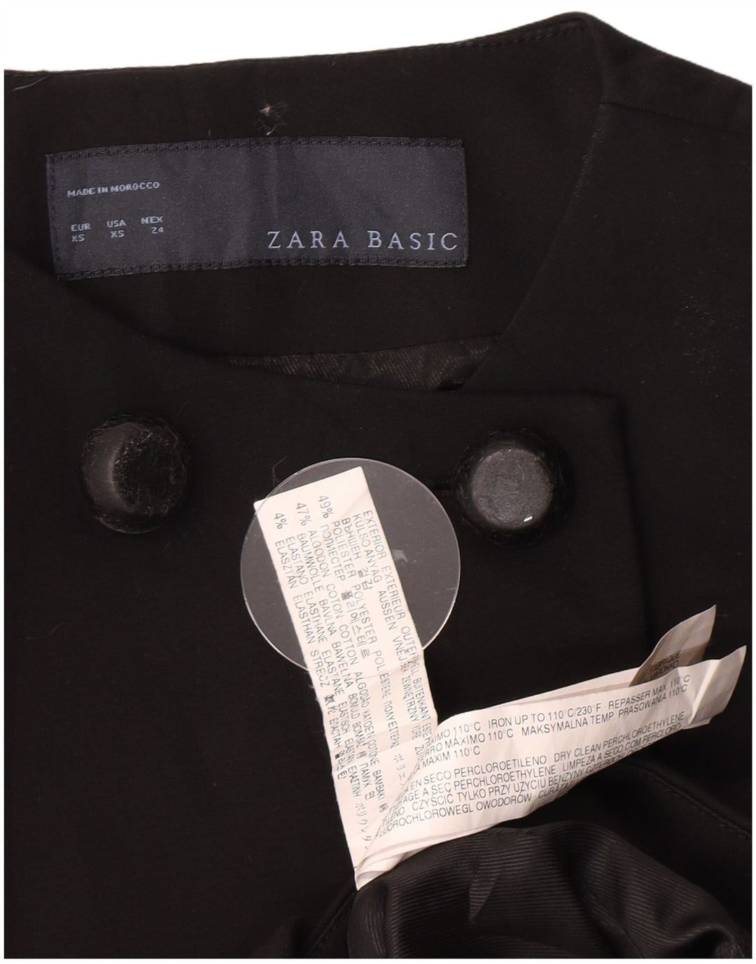 Zara Womens Double Breasted Coat UK 6 XS Black Polyester