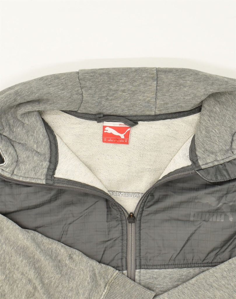 PUMA Mens Zip Hoodie Sweater Medium Grey Colourblock Cotton | Vintage Puma | Thrift | Second-Hand Puma | Used Clothing | Messina Hembry 