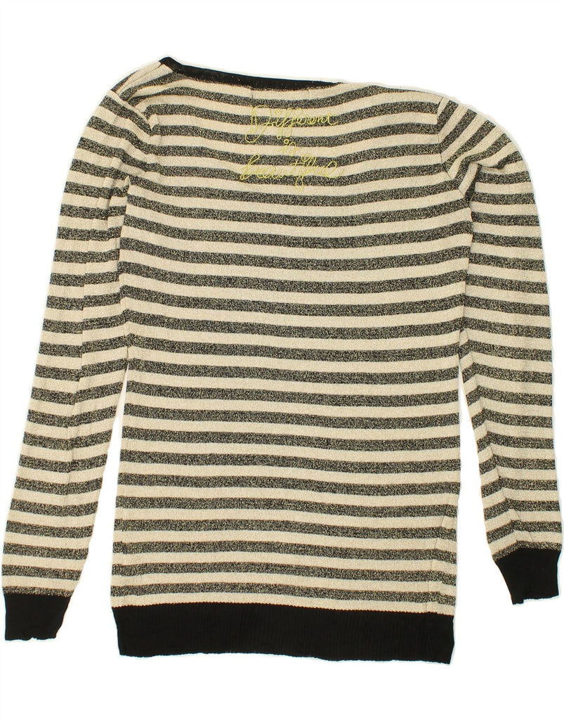 DESIGUAL Womens Crew Neck Jumper Sweater UK 18 XL Grey Striped Viscose Vintage Desigual and Second-Hand Desigual from Messina Hembry 