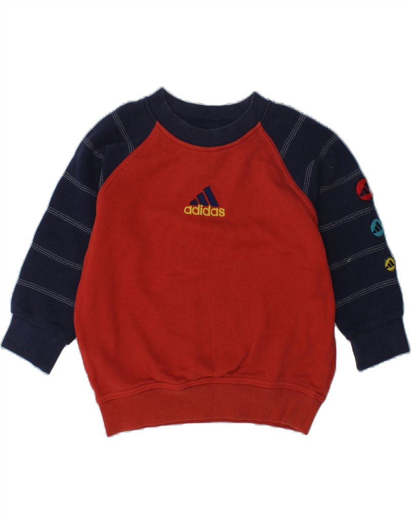 ADIDAS Boys Sweatshirt Jumper 3-4 Years Red Colourblock Cotton | Vintage Adidas | Thrift | Second-Hand Adidas | Used Clothing | Messina Hembry 