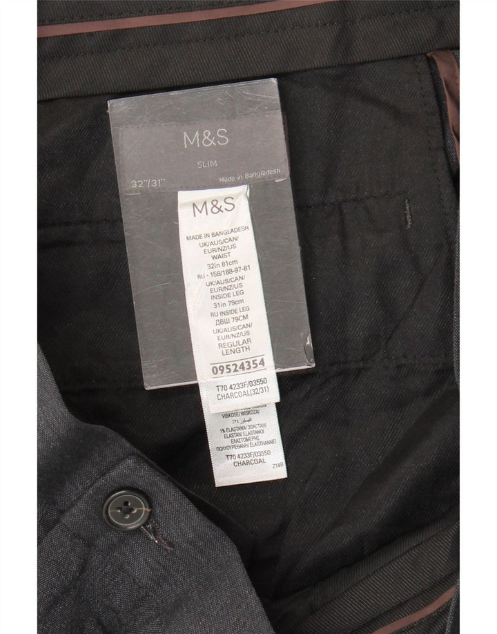 Marks & Spencer Mens Slim Suit Trousers W32 L31 Grey Polyester
