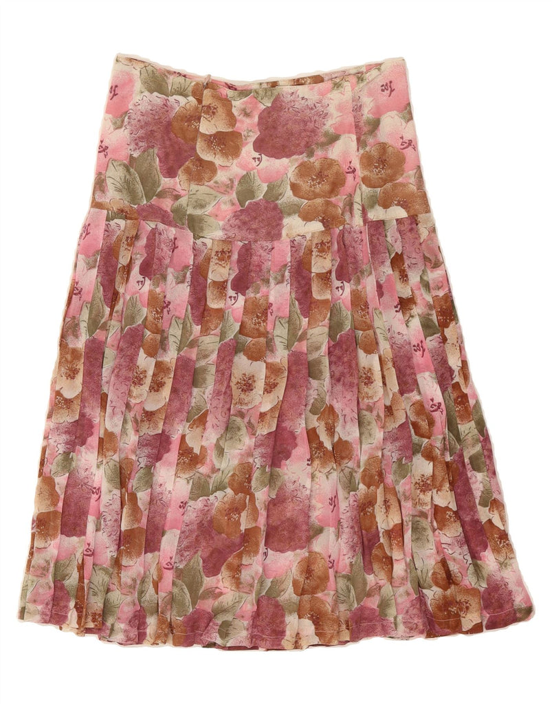 SUPERIOR Womens Knife Pleated Skirt IT 42 Medium W28  Pink Floral Vintage Superior and Second-Hand Superior from Messina Hembry 