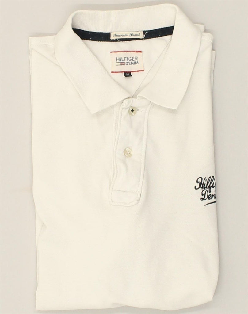 TOMMY HILFIGER Mens Polo Shirt Medium White Cotton | Vintage Tommy Hilfiger | Thrift | Second-Hand Tommy Hilfiger | Used Clothing | Messina Hembry 