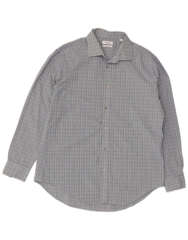 Calvin Klein Mens Slim Fit Shirt Size 16 1/2 Large Grey Check