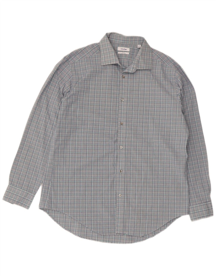 Calvin Klein Mens Slim Fit Shirt Size 16 1/2 Large Grey Check