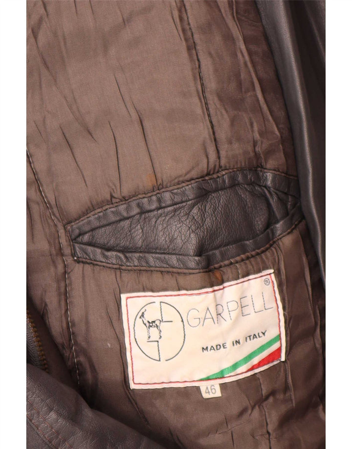 Vintage Mens Leather Coat IT 46 Small Grey
