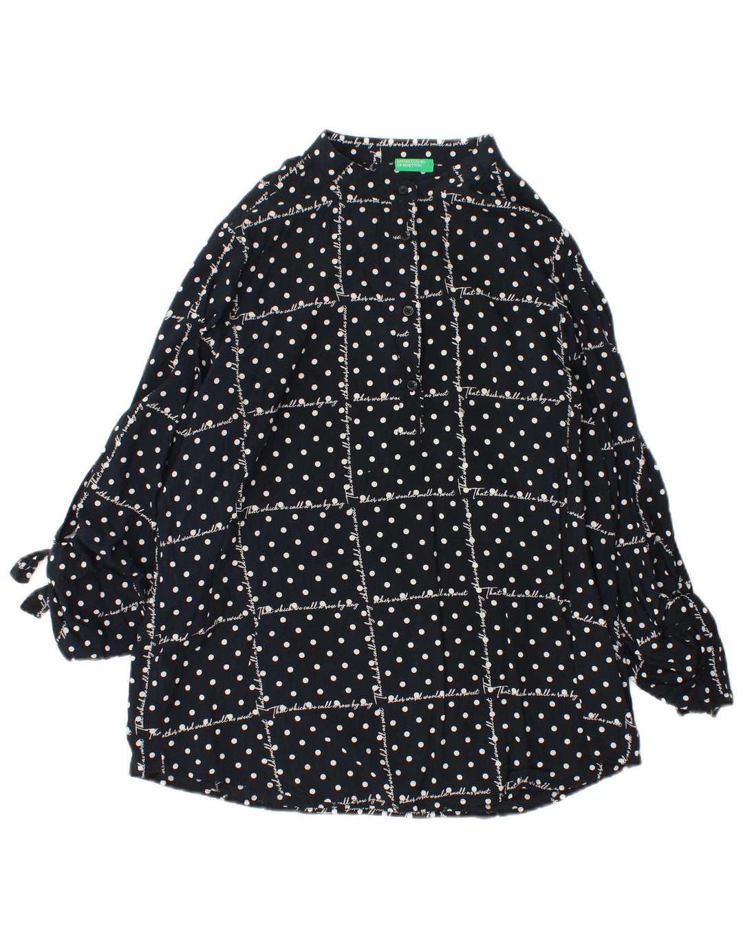 BENETTON Womens Graphic Long Sleeve Blouse Top UK 16 Large Black Spotted