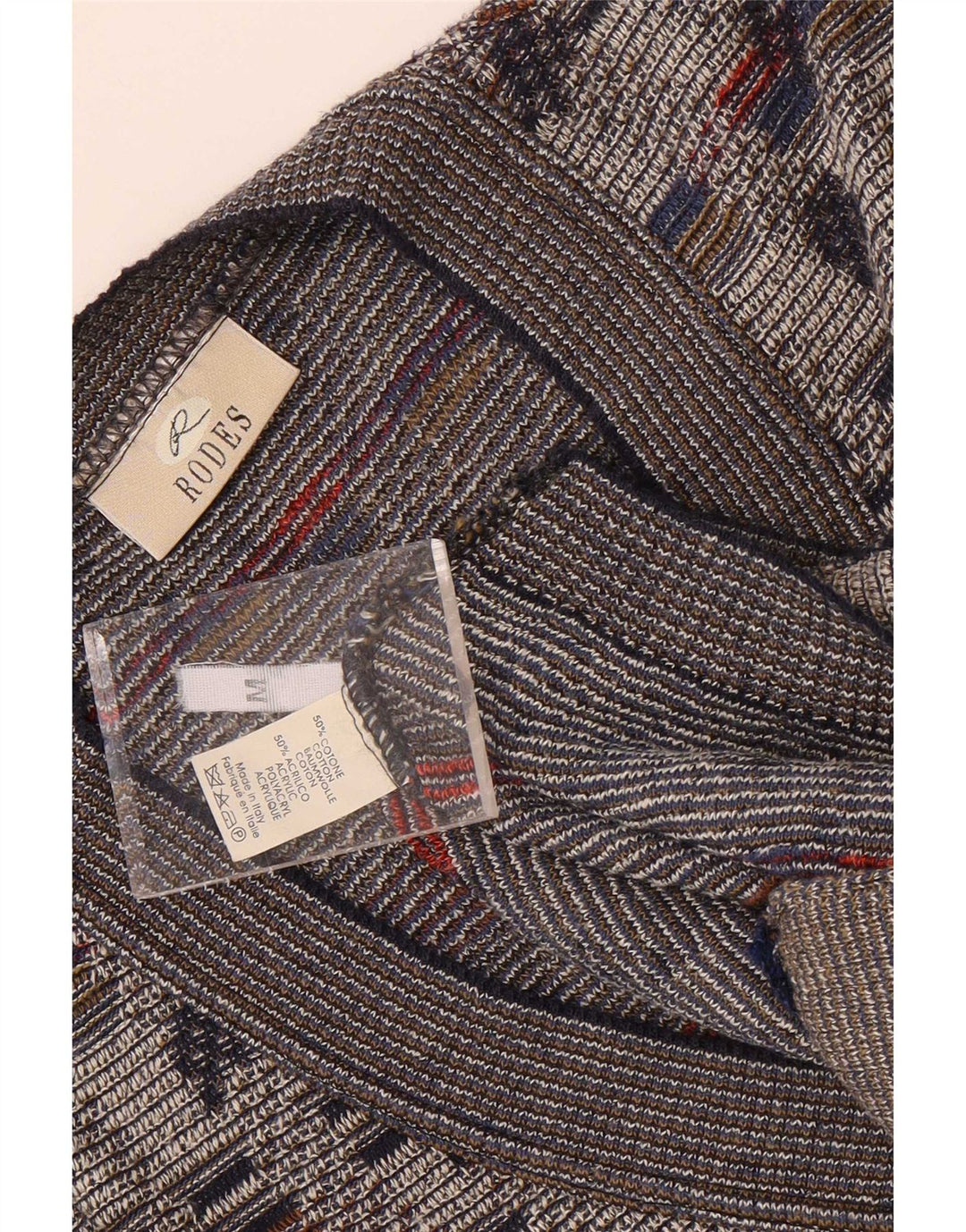 Rodes Mens Cardigan Sweater Medium Grey Geometric Cotton