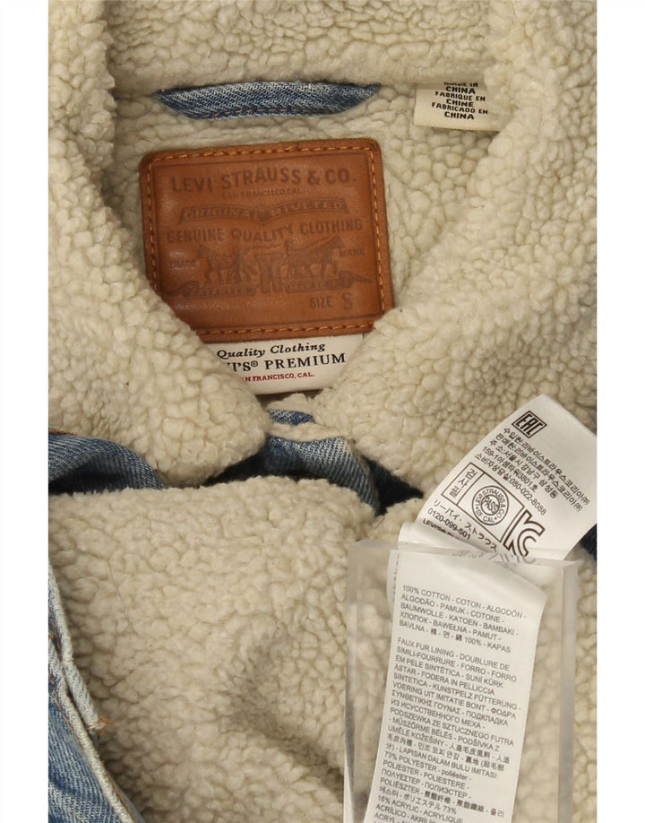 Levi's Womens Graphic Sherpa Denim Jacket UK 10 Small Blue Cotton