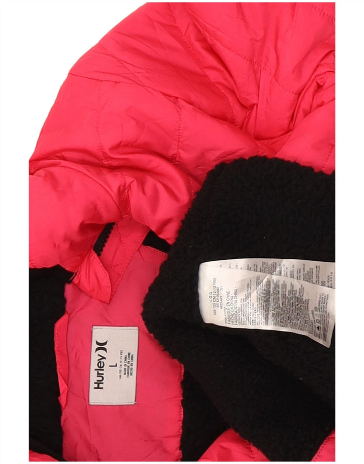 Hurley Girls Hooded Padded Jacket 12-13 Years Large Pink Polyester
