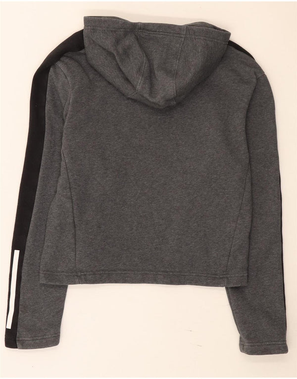 Adidas Girls Hoodie Jumper 13-14 Years Grey Colourblock Cotton