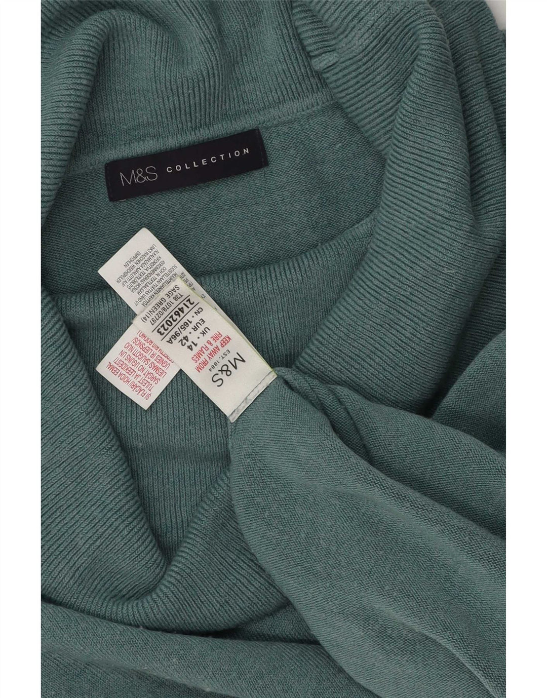 Marks & Spencer Womens Roll Neck Jumper Sweater UK 14 Large Green Acrylic