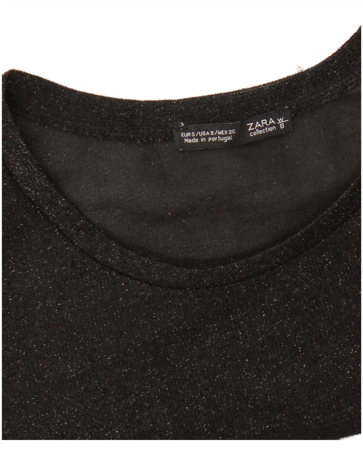 Zara Womens Graphic T-Shirt Top UK 10 Small Black