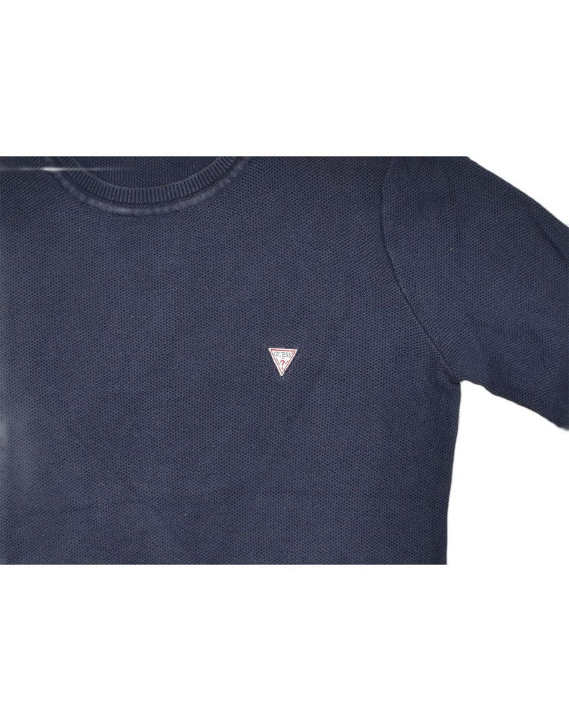 GUESS Mens Crew Neck Jumper Sweater Small Navy Blue Cotton | Vintage | Thrift | Second-Hand | Used Clothing | Messina Hembry 