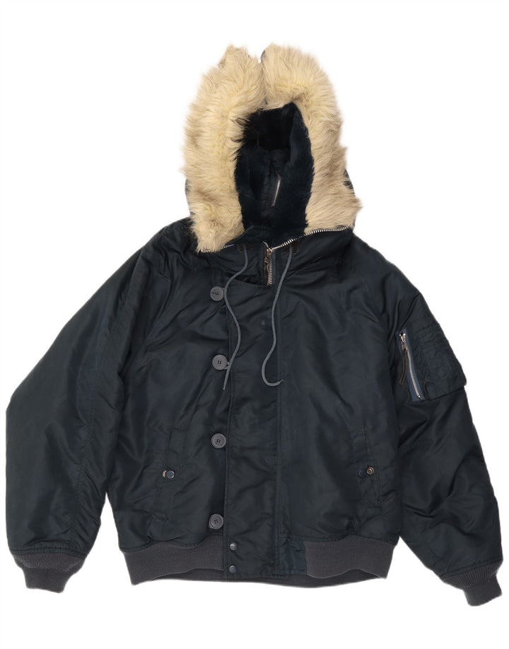 Rifle Mens Type G-1 Hooded Bomber Jacket UK 40 Large Navy Blue