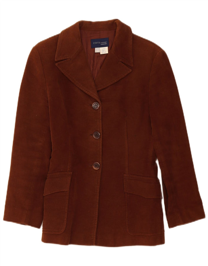 Zara Womens 3 Button Blazer Jacket EU 38 Small Brown Cotton