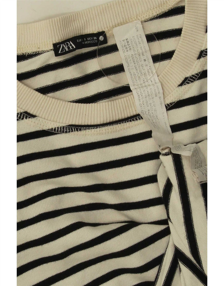 Zara Womens Top Long Sleeve UK 10 Small White Striped Cotton