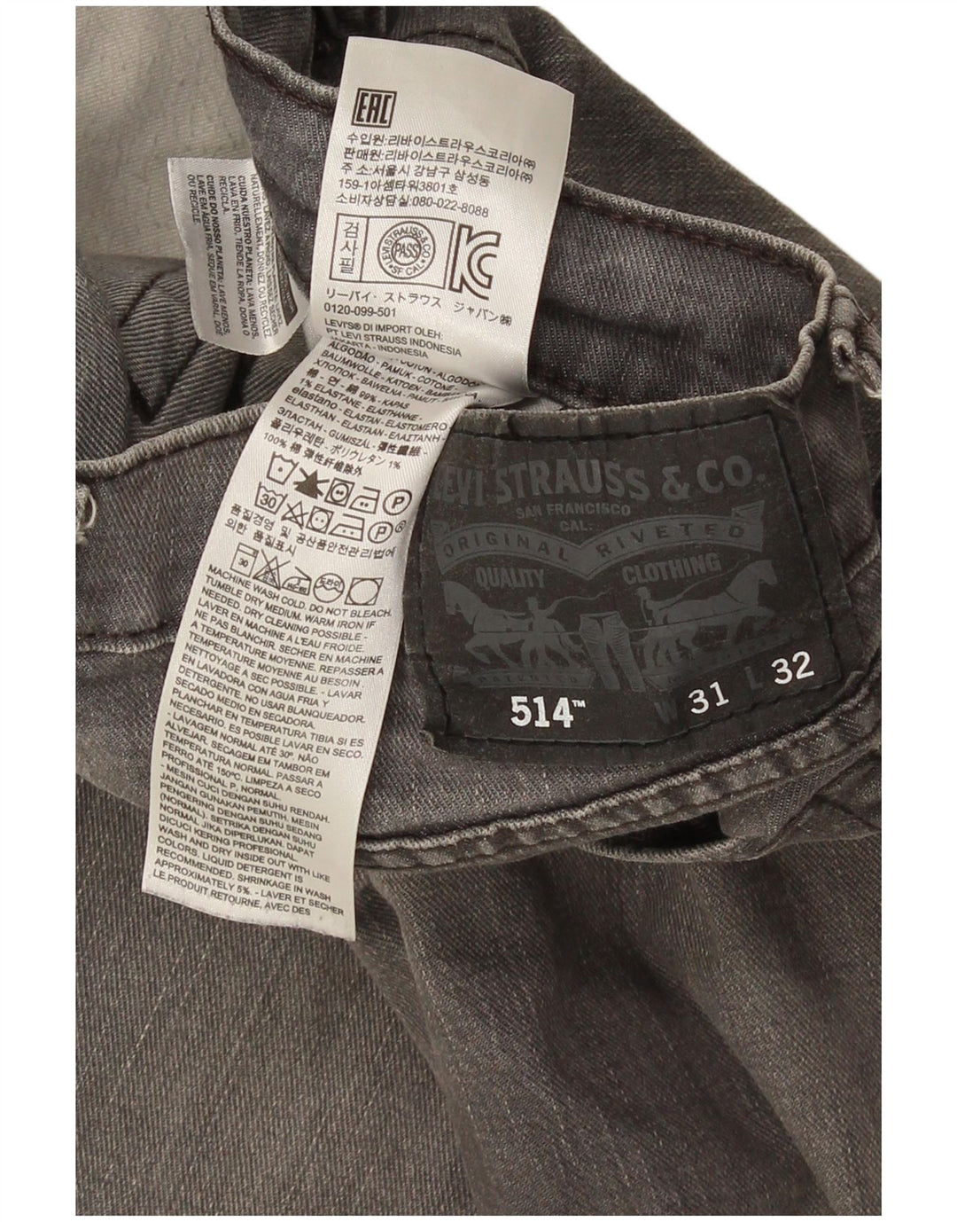 Levi's Mens 514 Straight Jeans W31 L28 Grey Cotton
