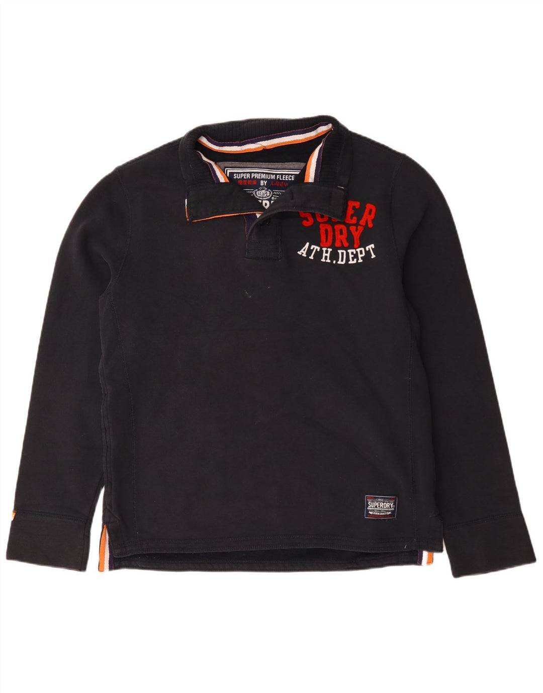 Superdry Mens Graphic Button Neck Sweatshirt Jumper XL Navy Blue Cotton