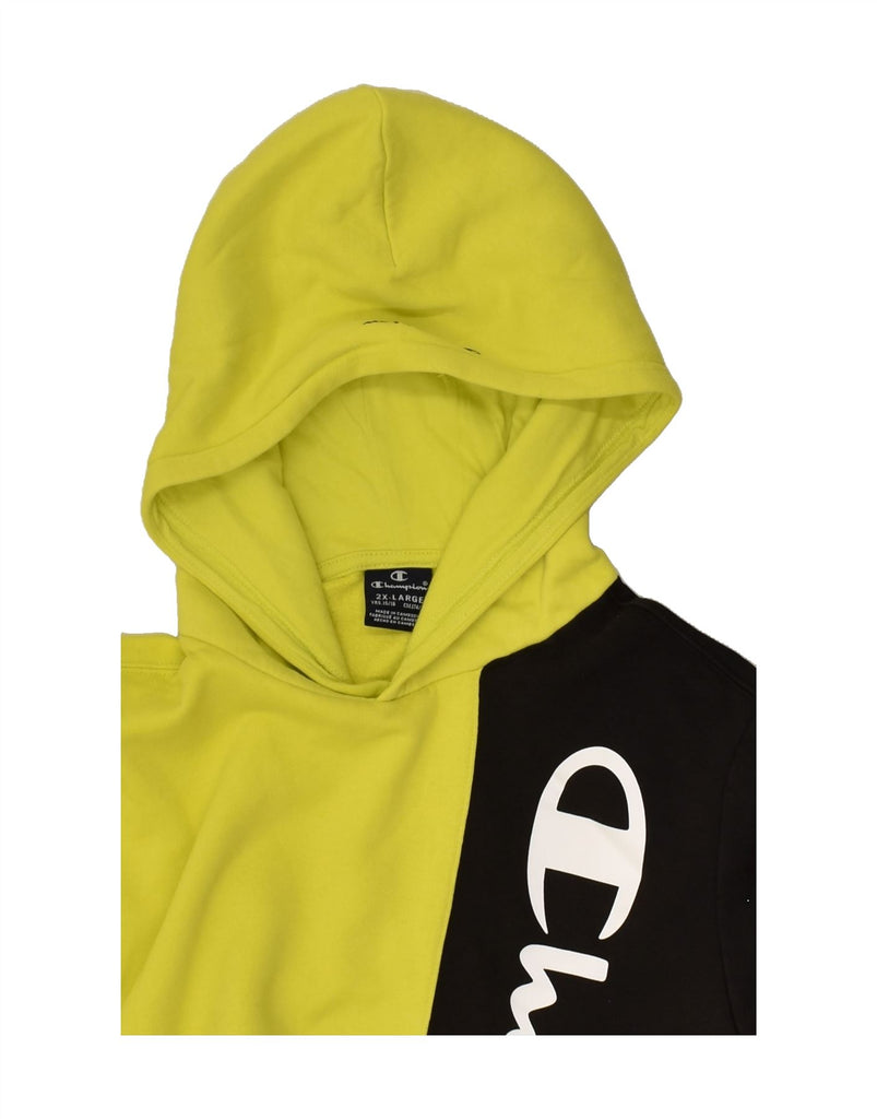 CHAMPION Boys Graphic Hoodie Jumper 15-16 Years 2XL Yellow Colourblock | Vintage Champion | Thrift | Second-Hand Champion | Used Clothing | Messina Hembry 