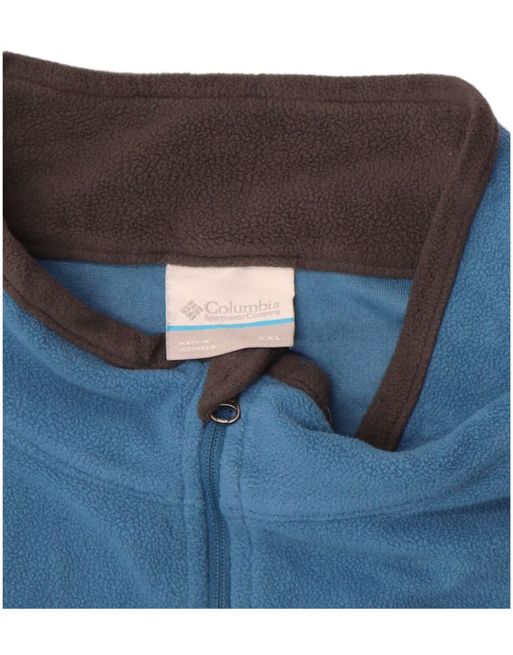 COLUMBIA Mens Zip Neck Fleece Jumper 2XL Blue Colourblock Polyester
