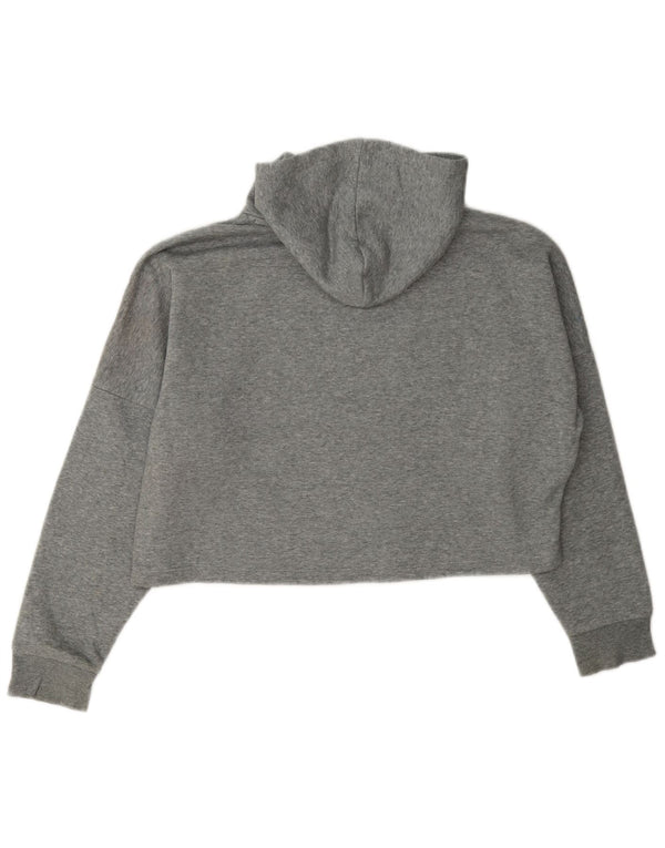 Puma Girls Crop Graphic Hoodie Jumper 11-12 Years Grey Flecked Cotton