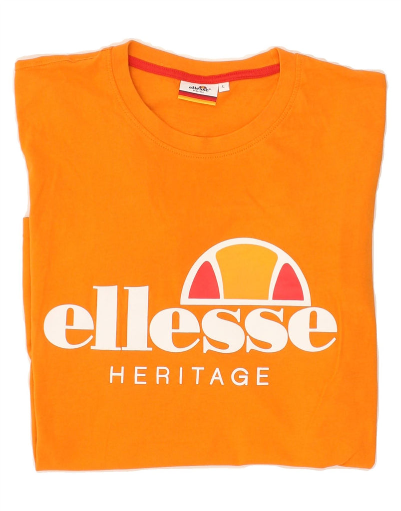 ELLESSE Mens Graphic T-Shirt Top Large Orange Cotton Vintage Ellesse and Second-Hand Ellesse from Messina Hembry 