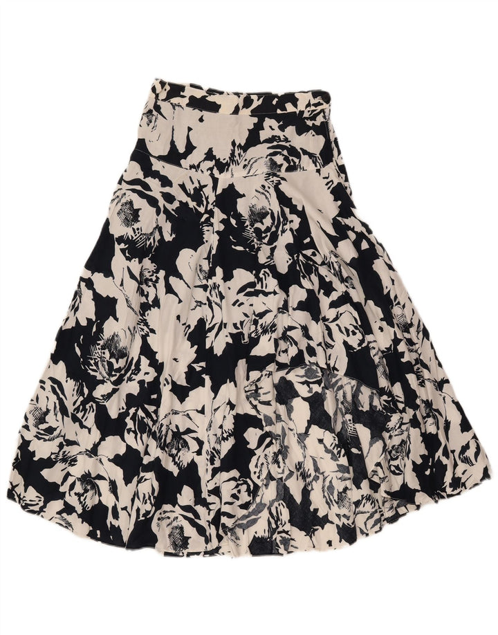 Vintage Womens Flared Skirt IT 40 Small W25  Black Floral Polyester