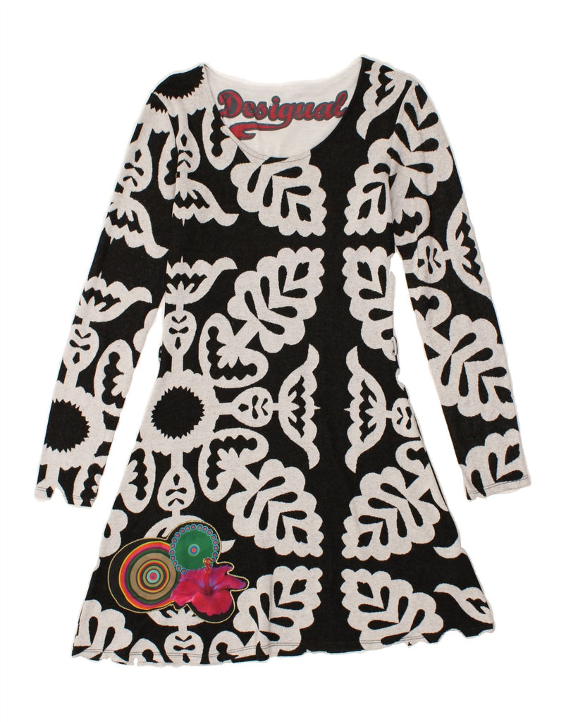 DESIGUAL Womens Graphic A-Line Dress UK 12 Medium Black Floral Viscose | Vintage Desigual | Thrift | Second-Hand Desigual | Used Clothing | Messina Hembry 
