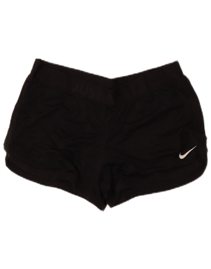 NIKE Womens Dri Fit Graphic Sport Shorts UK 14 Medium  Black Polyester