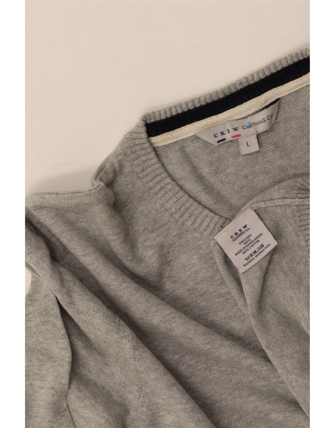 CREW CLOTHING Mens V-Neck Jumper Sweater Large Grey Cotton