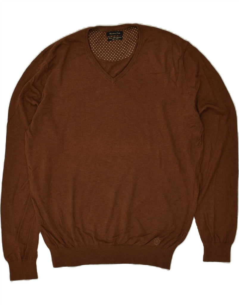 MASSIMO DUTTI Mens V-Neck Jumper Sweater Large Brown | Vintage Massimo Dutti | Thrift | Second-Hand Massimo Dutti | Used Clothing | Messina Hembry 