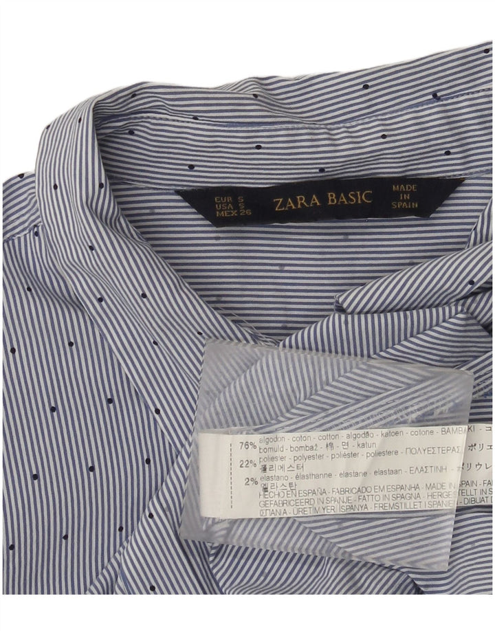 Zara Womens Shirt UK 8 Small Blue Pinstripe Cotton