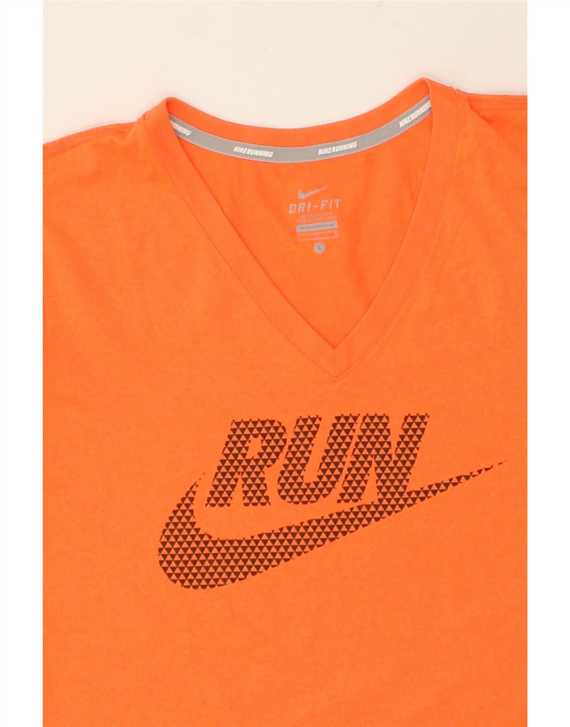 NIKE Womens Dri Fit Graphic T-Shirt Top UK 16 Large Orange Polyester | Vintage Nike | Thrift | Second-Hand Nike | Used Clothing | Messina Hembry 