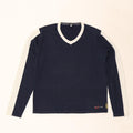 Armani Mens V-Neck Jumper Sweater Medium Navy Blue Colourblock Cotton