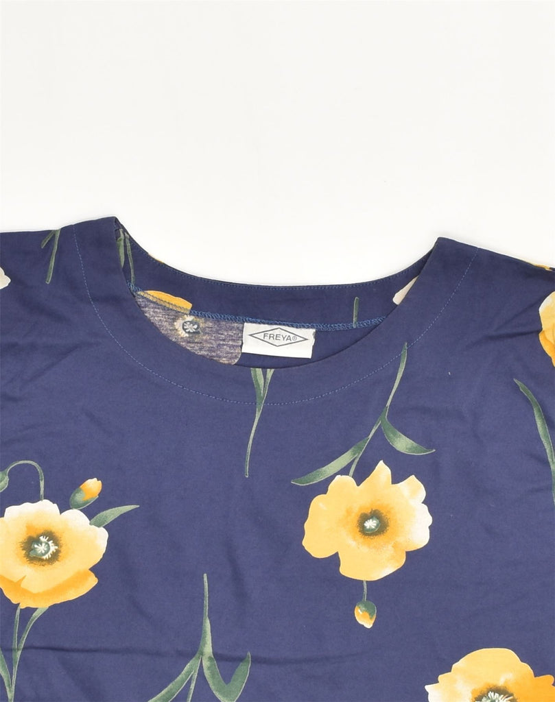 VINTAGE Womens Graphic T-Shirt Top IT 46 Large Navy Blue Floral Cotton | Vintage Vintage | Thrift | Second-Hand Vintage | Used Clothing | Messina Hembry 