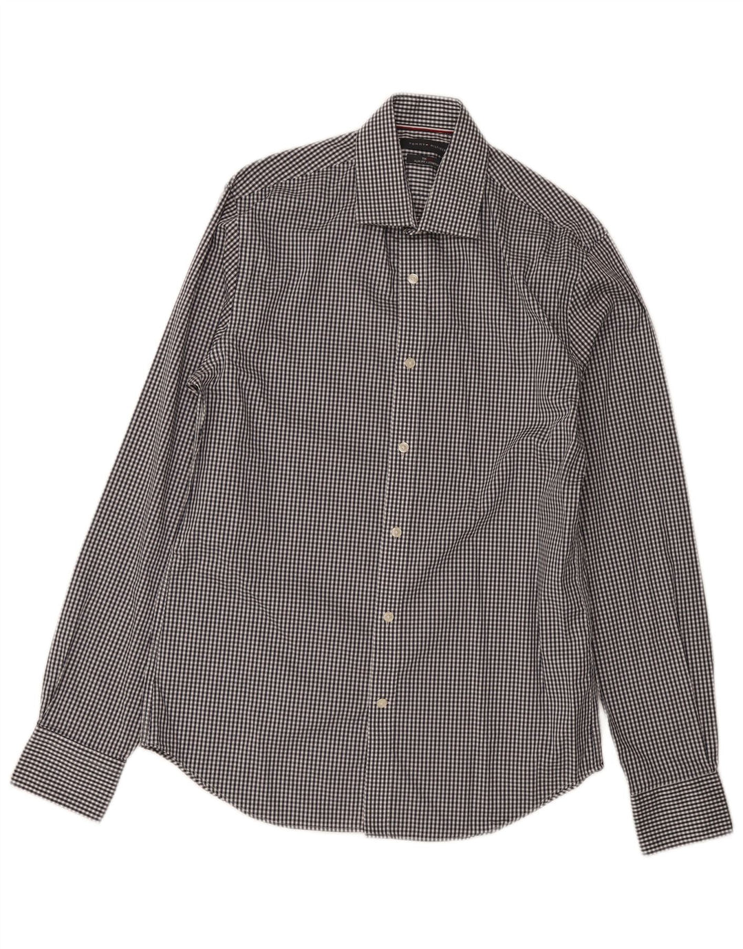 Tommy Hilfiger Mens Slim Fit Shirt Size 15 Medium Navy Blue Gingham