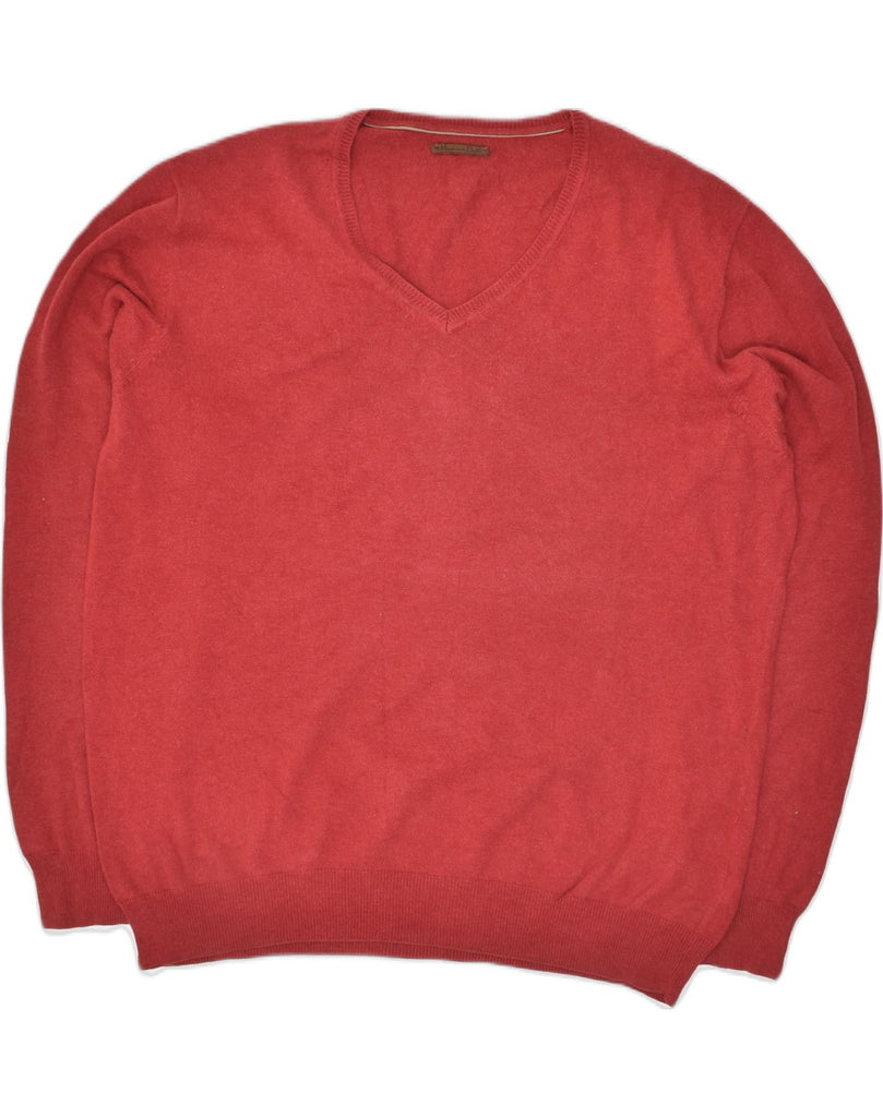 MASSIMO DUTTI Mens V-Neck Jumper Sweater 2XL Red Cotton | Vintage Massimo Dutti | Thrift | Second-Hand Massimo Dutti | Used Clothing | Messina Hembry 