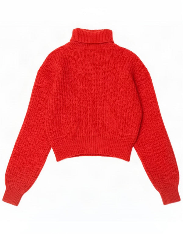 Max Dine Womens Crop Roll Neck Jumper Sweater UK 14 Medium Red Acrylic