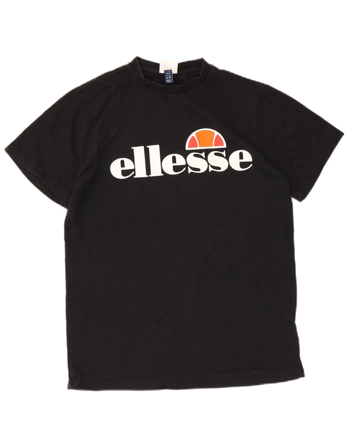 ELLESSE Womens Graphic T-Shirt Top UK 10 Small Black Cotton