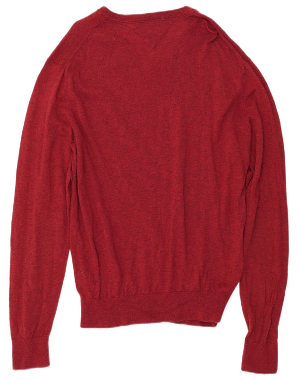 TOMMY HILFIGER Mens V-Neck Jumper Sweater 2XL Red Wool