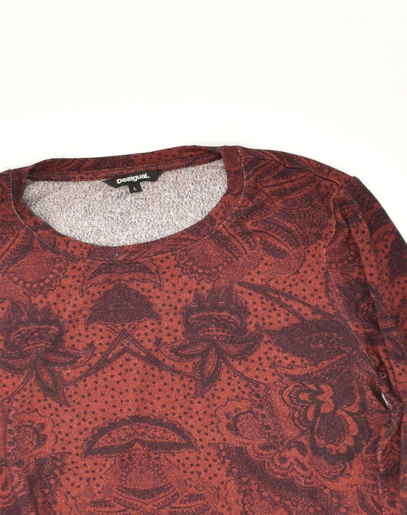 DESIGUAL Womens Asymmetric Top Long Sleeve UK 14 Large Brown Floral | Vintage Desigual | Thrift | Second-Hand Desigual | Used Clothing | Messina Hembry 