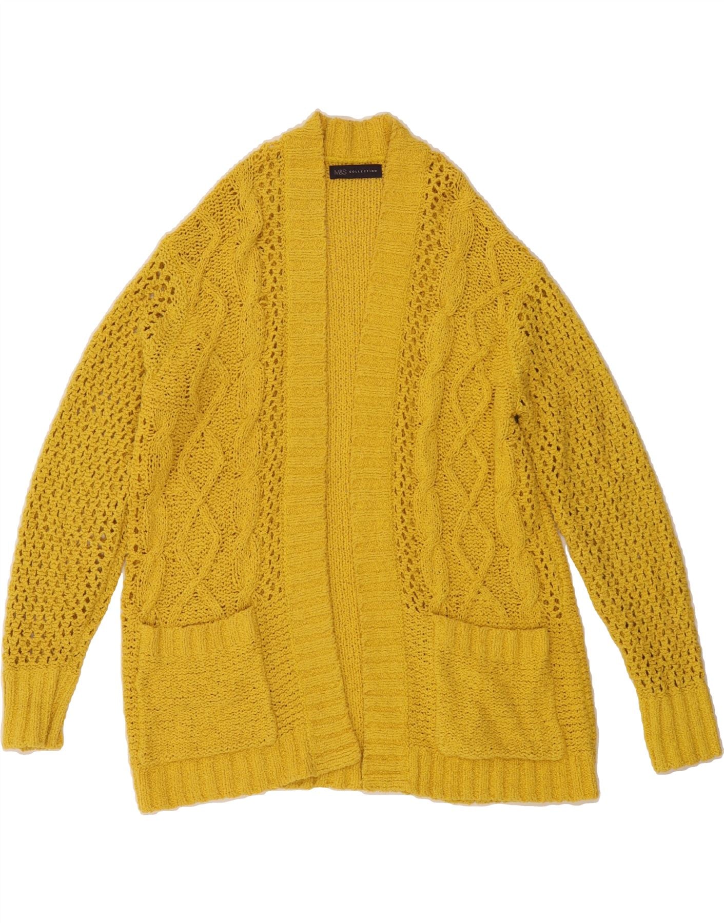 MARKS SPENCER Womens Open Cardigan Sweater UK 14 Medium Yellow