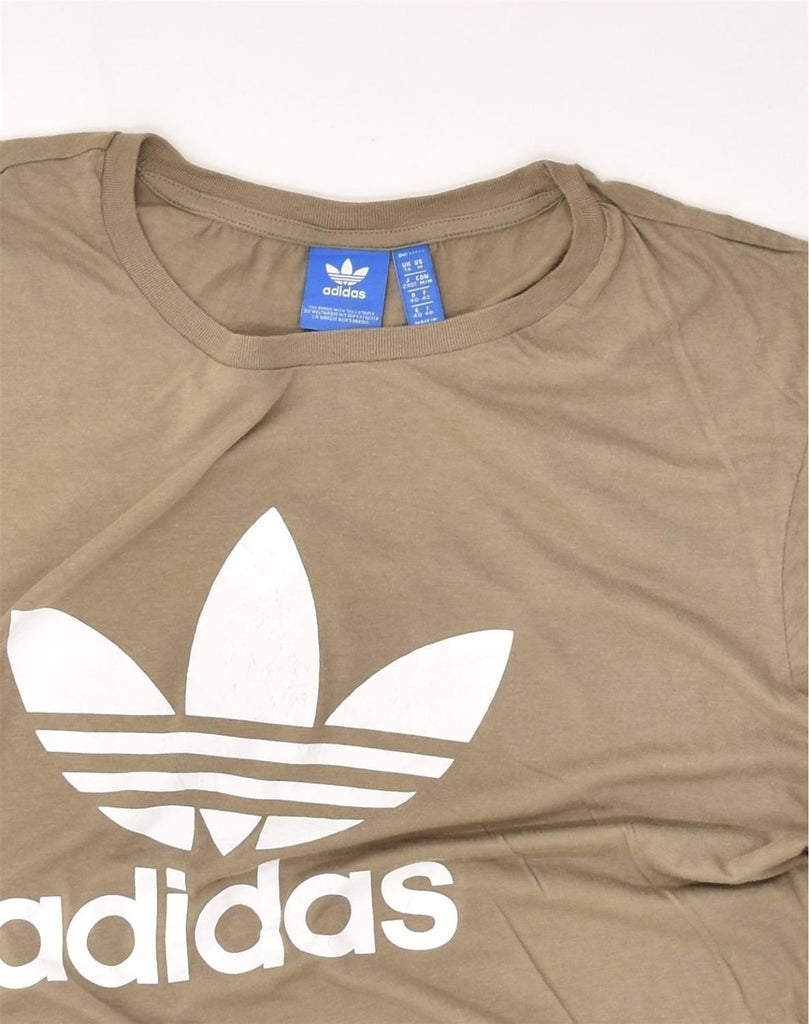 ADIDAS Womens Graphic T-Shirt Top UK 14 Large Brown Cotton | Vintage Adidas | Thrift | Second-Hand Adidas | Used Clothing | Messina Hembry 