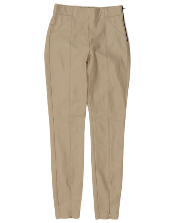 Zara Womens Skinny Faux Leather Trousers XS W24 L29 Beige Polyester